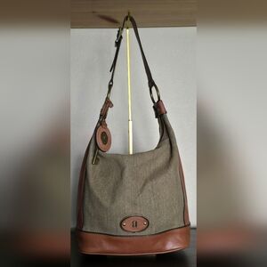 FOSSIL Vintage Reissue Hobo Bucket Shoulder Bag Khaki/Tan Leather